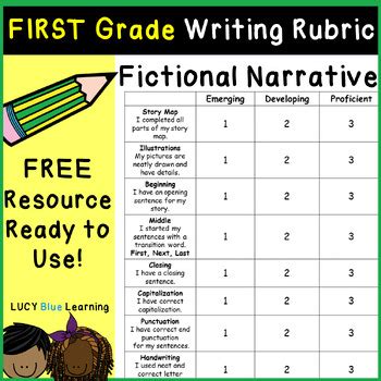 First Grade Writing Rubric Fictional Narrative Free By Lucy Blue