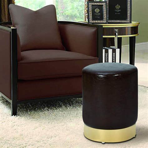 Round PU Leather Ottoman Foot Stool Footrest, Soft Compact Padded Stoo ...