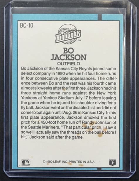 Bo Jackson Donruss Highlights Bc Error No Dot After Inc