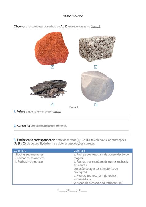 Ficha Ciencias 5 Ano Rochas FICHA ROCHAS Observa Atentamente As