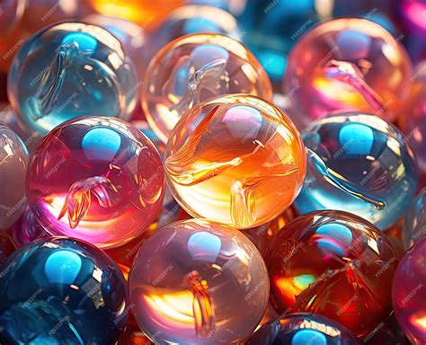 Premium Ai Image Shiny Colorful Rainbow Glass Marble Balls In A