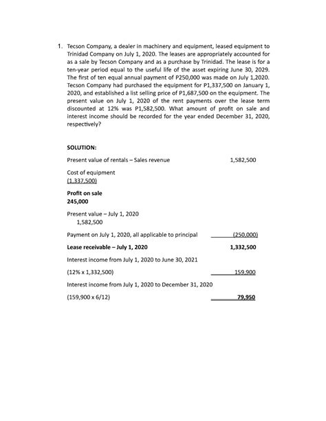 Accounting Tecson Company A Dealer In Machinery And Equipment