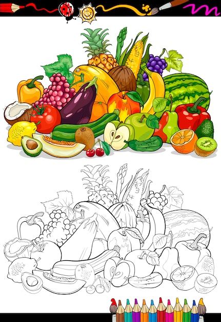 Frutas E Vegetais Para Colorir Livro Vetor Premium