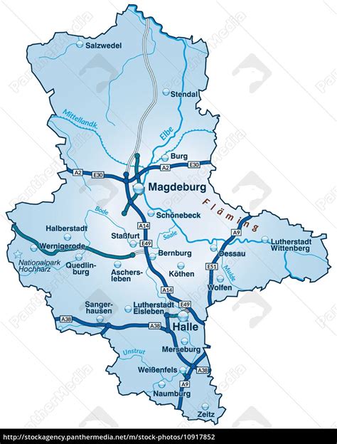 Karte Von Sachsen Anhalt Mit Verkehrsnetz In Blau Lizenzfreies Foto