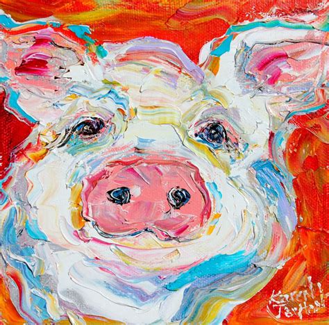 Original Pig Portrait Painting Palette Knife Oil By Karensfineart 45