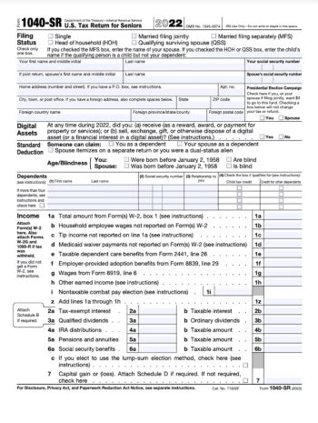 IRS Form 1040-SR (2023) | Printable 1040SR Tax Form, Federal Instructions & Free Fillable PDF