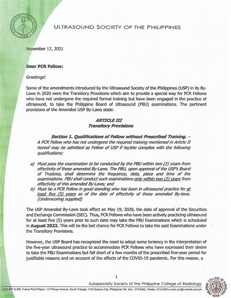 Ultrasound Society Of The Philippines A Letter To PCR Fellows