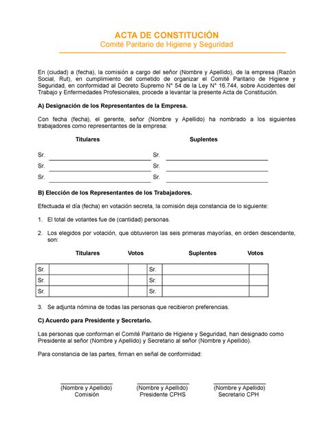 Acta de Constitución ACTA DE CONSTITUCIÓN Comité Paritario de Higiene