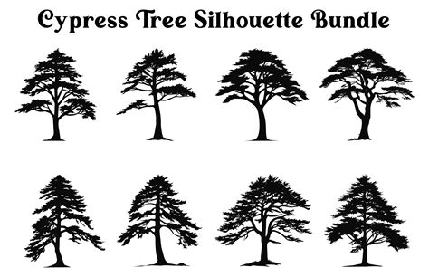 Cypress Tree Silhouettes SVG Clipart Set Gráfico por Designs River