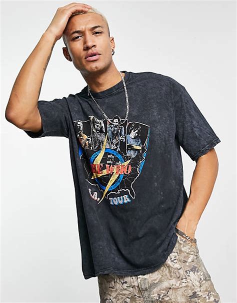 Topman Oversized T Shirt Met The Who Print In Zwart Met Wassing Asos