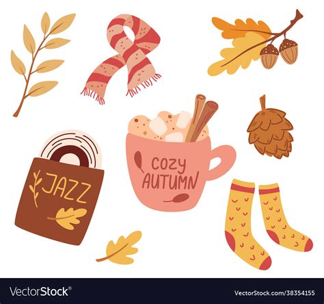 Cozy Autumn Set Cute Elements Scarf Royalty Free Vector