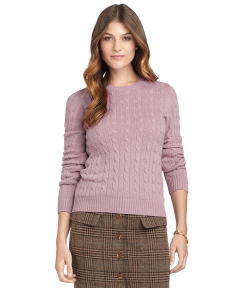 Brooks Brothers Cashmere Cable Crewneck Sweater In Pink Dusty Rose Lyst