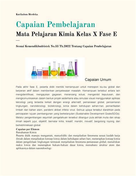 CP Kimia Fase E Capaian Pembelajaran Fase E Kurikulum Merdeka