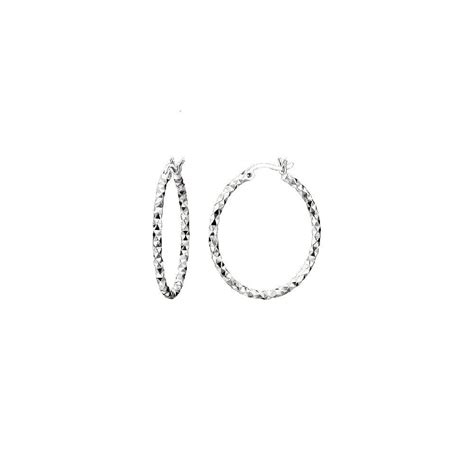 Diamond Cut Silver Clip Hoop Earrings 25mm Medium Grace Co UK