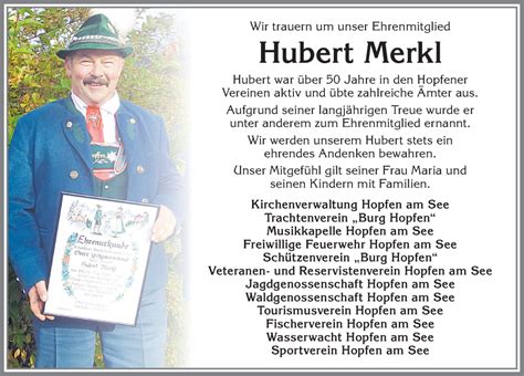 Traueranzeigen Von Hubert Merkl Allg Uer Zeitung