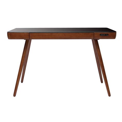 Miliboo Bureau Connect Multim Dia Avec Tiroir En Verre Noir Et Bois