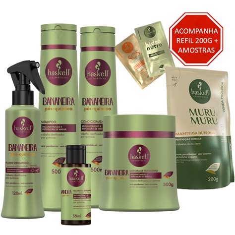 Kit Haskell Bananeira Shampoo Cond Másc Fluido E Necta 500ml Camala