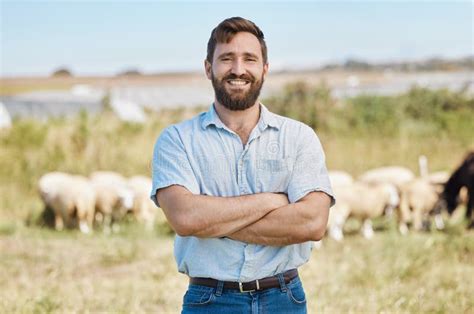 Man Portrait Or Arms Crossed On Livestock Agriculture Sustainability