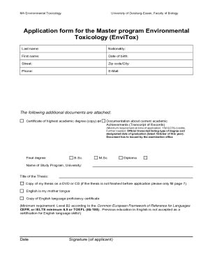 Fillable Online Ma Environmental Toxicology University Of Duisburg Fax