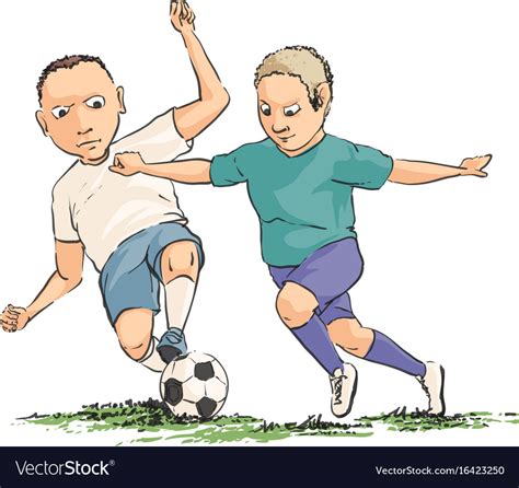 Soccer Players Running With The Ball On The Field Vector Image