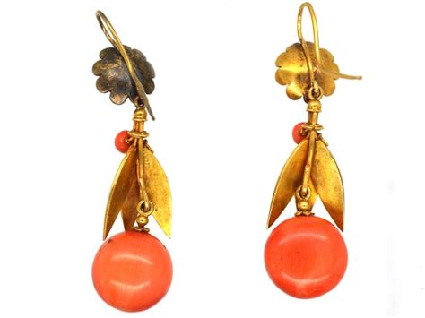 Victorian Ct Gold Coral Drop Earrings K Pr The Antique