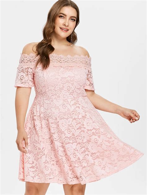 Kenancy Xl Plus Size Off The Shoulder Lace Dress Women Short Sleeve