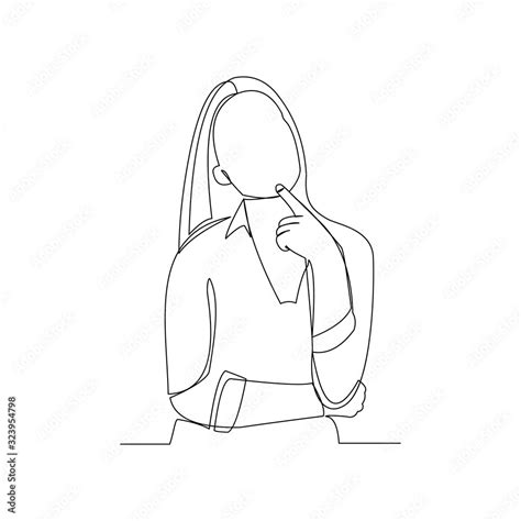 Continuous line drawing of thinking woman. One line art of business woman thinking idea. Vector ...