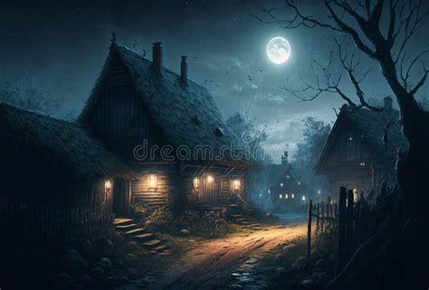 Halloween Night Scene with Haunted House Stock Photo - Image of vehicle ...