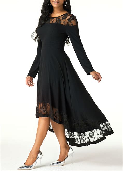 ROTITA High Low Lace Patchwork Long Sleeve Dress Rotita USD 28 99