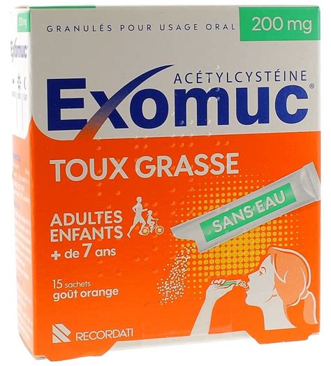 Exomuc 200 Mg Toux Grasse Goût Orange 15 Sachets Sans Eau