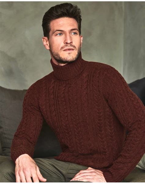 Grouse Mens Chunky Cable Roll Neck Sweater Pure Collection