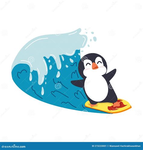 Pinguim Giro Surfando Grande Desenho Animado Ilustra O Do Vetor