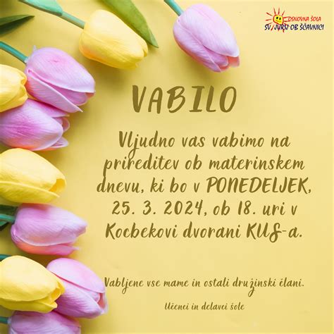 Vabilo Na Prireditev Ob Materinskem Dnevu O Sv Jurij Ob Avnici