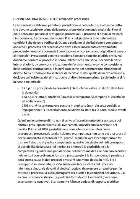 Appunti Procedura Civile Lezione Mattina Assistente Presupposti