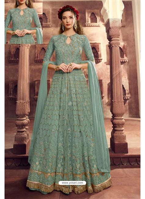 Buy Sky Blue Net Embroidered Party Wear Anarkali Suit Anarkali Suits