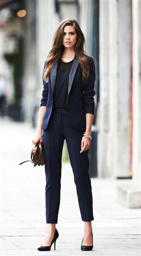 Dark Blue Suit Work Outfits Women Business Attire Women Casual Fashion