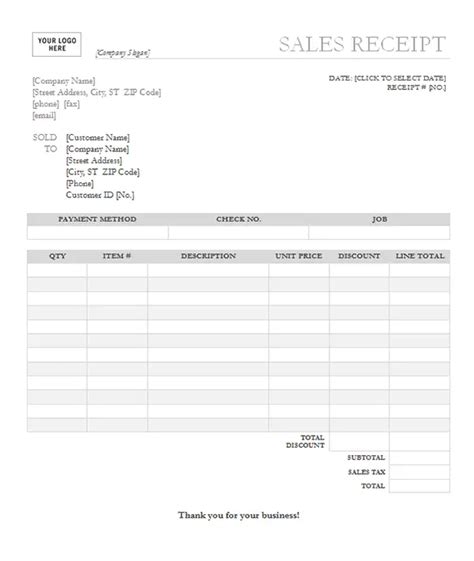 Free Printable Sales Receipt Template in Word Format