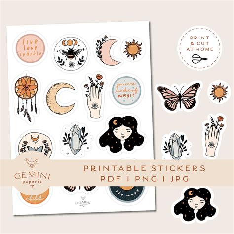 Bullet Journal Printable Stickers, Celestial Magic Moon Clipart, Cricut ...