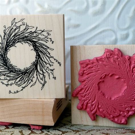 Rustic Wreath Rubber Stamp From Oldislandstamps Etsy