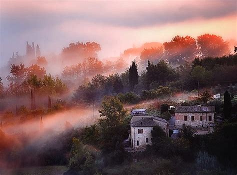 Landscapes Night Lights Mood Autumn Fall Seasonal Fog Mist Places