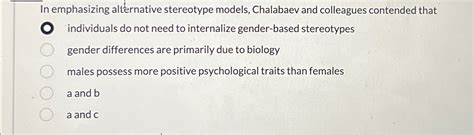 Solved In Emphasizing Alternative Stereotype Models