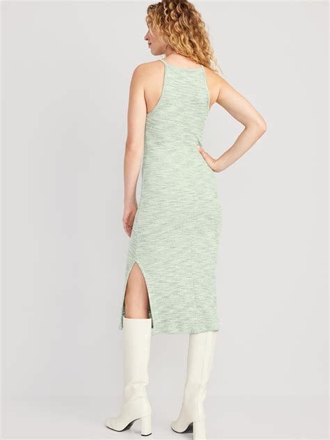 Fitted Sleeveless Rib Knit Midi Dress Old Navy