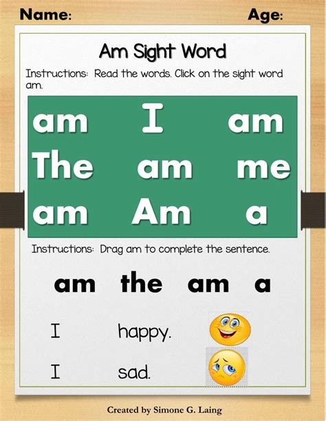 Sight Word Am Sentences Worksheet Twisty Noodle Worksheets Library