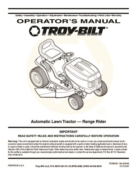 Troy Bilt Tb240 Engine Owners Manual