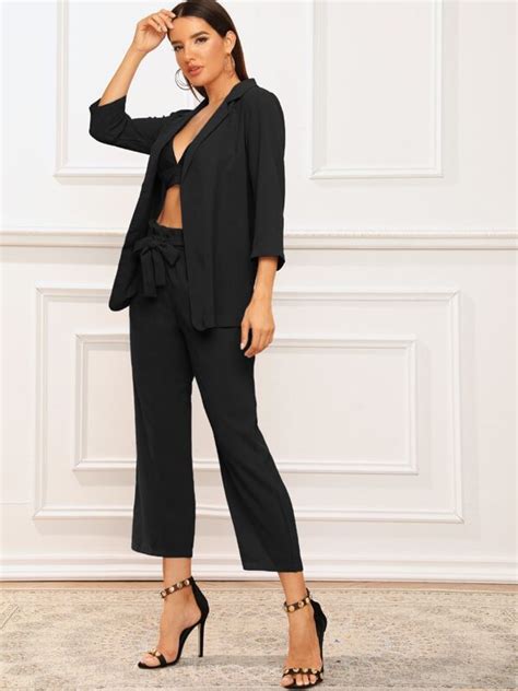 SHEIN Privé Blazer unicolor de cuello notched con pantalones con