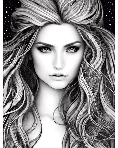 Beautiful Wild Mystical Woman Coloring Book Line Art Creative Fabrica