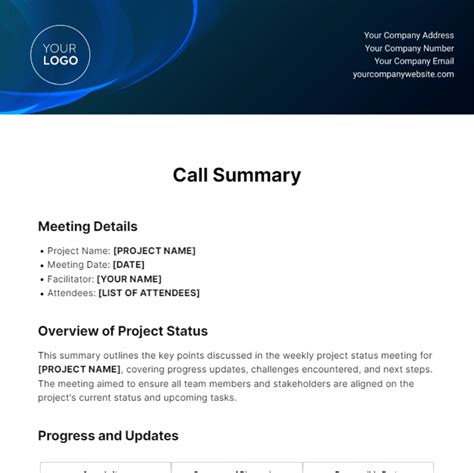 call summary template  edit