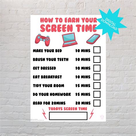 Screen Time Reward Chart Printable Screen Time Chore Chart Etsy Australia