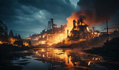 Premium Photo Industrial Factory Emitting Heavy Smoke