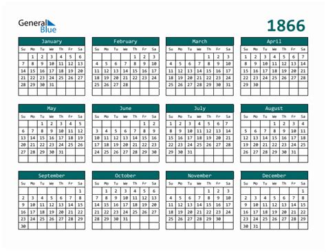 Free 1866 Calendars in PDF, Word, Excel